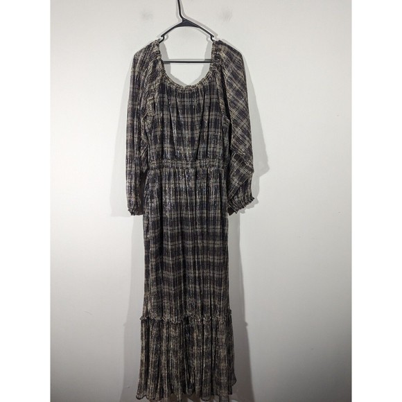 Knox Rose Dresses & Skirts - Knox Rose Black Gold Metallic Balloon Long Sleeve A-Line Maxi Dress Women Size L